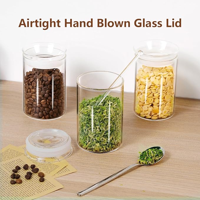 ZENS Glass Canisters Jar with Lid, Airtight Sealed 15 Fluid Ounce Spice Jars Sets of 2, Clear Small Kitchen Storage Containers for Herbs,Tea 4.76 x 3.15 IN