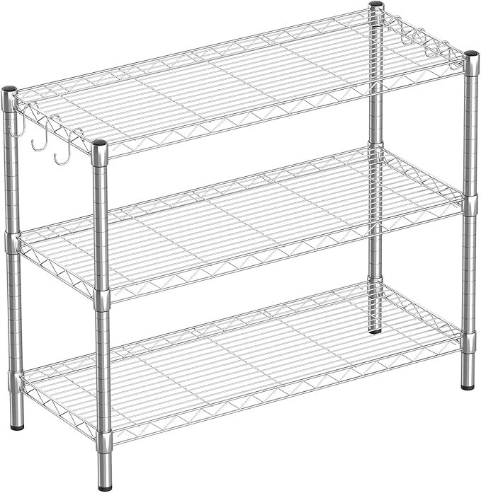 Guan River 3-Shelf Adjustable Metal Wire Shelving,Chrome,36"L x 14"W x 30"H | Height Adjustable,Sturdy and Durable,Storage Sehlf Display Rack for Office,Kitchen,Bedroom,Bathroom,Garage