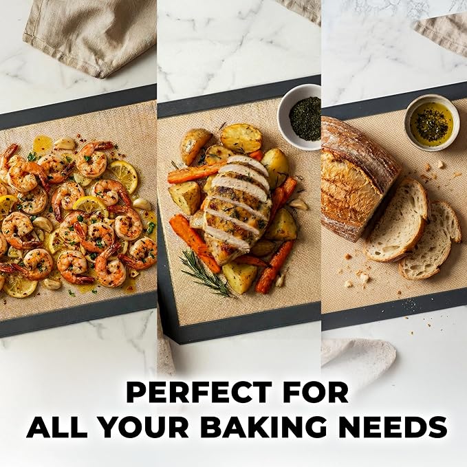 Zulay Kitchen Silicone Baking Mat Sheet 3-Pack (3 sizes) - Reusable Silicone Baking Sheet - Easy & Convenient Nonstick Baking Supplies - Silicone Mats for Baking - Baking Mat For Oven - (Dark Gray)