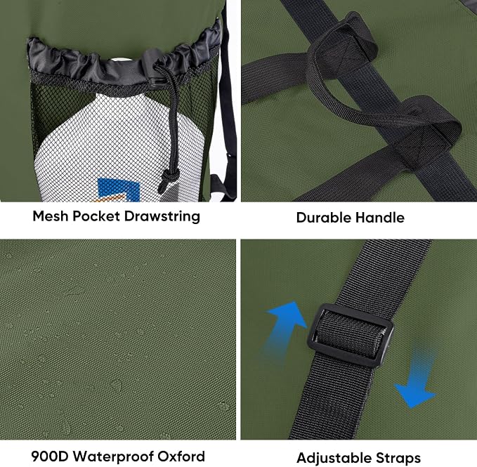 BALEINE 120L Laundry Bag Backpack, 900D Oxford Fabric Large Travel Laundry Bags with Shoulder Straps and 2 Mesh Pockets for College Dorm, Apartment, Laundromat (Green, 120L)