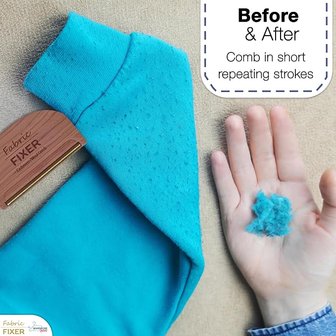 Cashmere Pill Remover Comb with Cedar Wood Handle - Sweater Fuzz Comb & Wool Pilling Remover for Delicate Clothing, Fabrics, Furniture, Sheets by Fabric Fixer
