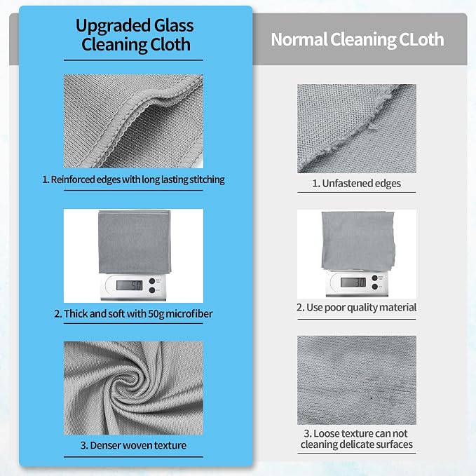 Microfiber Cleaning Cloth - 10 Pack Glasses Cleaning Cloth, 16" x 14" Window Cleaning Rags, Streak Free Lint Free Polishing Cloths Wipes for Eye Glass, Stainless Steel, Windshield, Grey