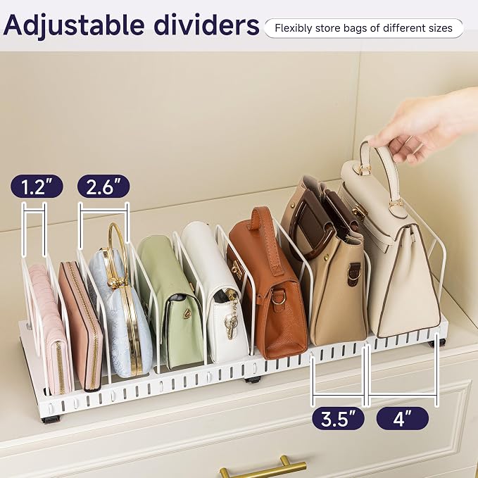 Aminigram Adjustable Purse Organizer for Closet, Metal Handbag Organizers for Closets, Pull Out Closet Shelf Dividers for Bedroom, Living Room, Home, Keep Carteras Upright
