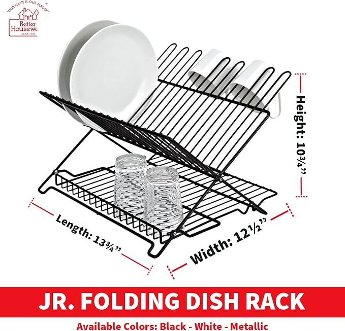 Better Houseware 1483 Junior Folding Dish Rack, Black