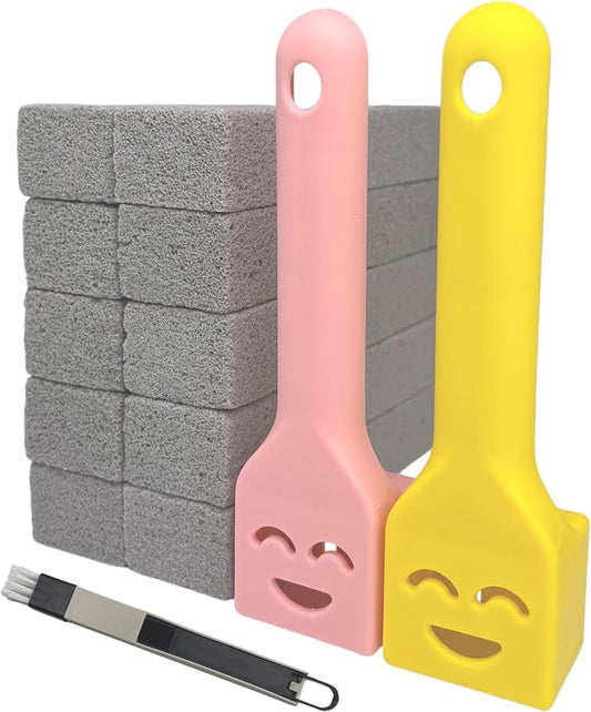 10-Pack of Pumice Cleaning Sticks with 2 Universal Handles and 1 Dustpan Brush Cleaning Brush. Gray Pumice Cleaner, Suitable for Cleaning Toilets, bathrooms, Kitchens, spas and Swimming Pools