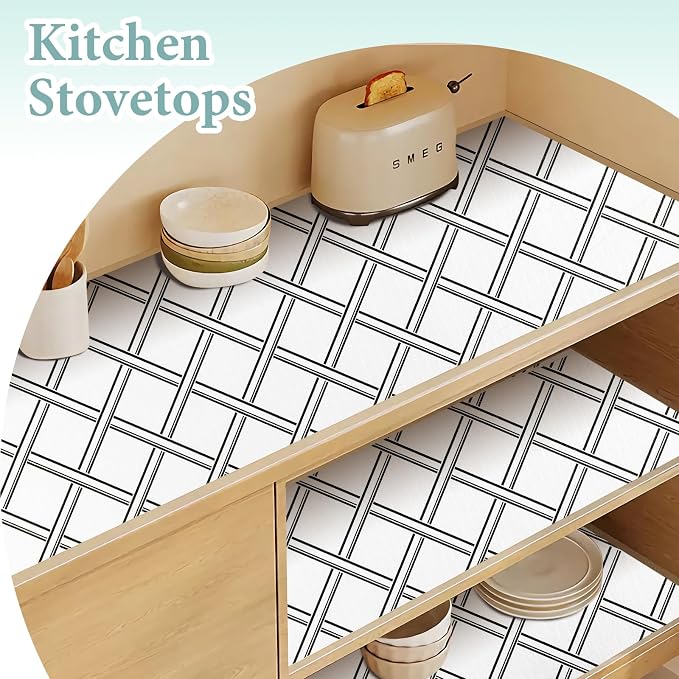 Drawer and Shelf Liner for Kitchen Cabinet: 17 in X 30 Ft Non Slip | Shelf Paper Non Adhesive Refrigerator Liners Black and White Squares Easy Liners for Bathroom