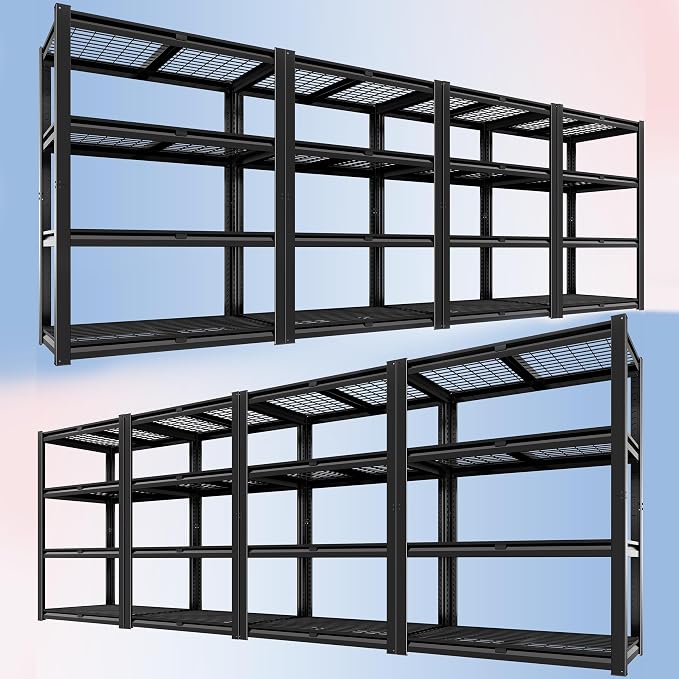PrimeZone 40" W Heavy Duty Garage Shelving 2200 LBS 4 Tier Storage Shelves Adjustable Industrial Metal Wire Shelf Utility Rack for Garage,Basement,Pantry,Warehouse,Commercial,40" WX20 DX60 H 8Pack