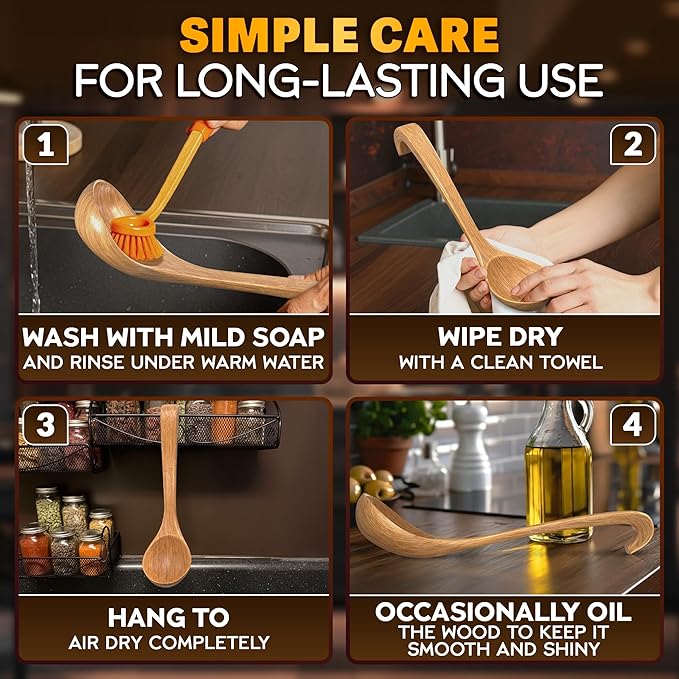 Wooden Ladle for Soup – 10.8×2.8" Deep Wood Ladle with 2.7 fl oz Capacity, Long Handle Hook-End & Lacquer Coating for Comfortable Grip – Easy-Clean Wooden Soup Spoon for Sauces, Stews & Kitchen Use