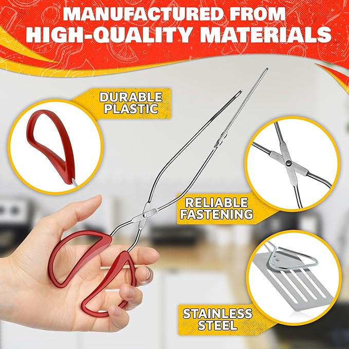 14.3" BBQ Spatula Tongs for Cooking - 2 in 1 One Hand Flip & Grip Stainless Steel Long Grill Tongs for Outdoor Grill, Ergonomic BBQ Turner - Multifunctional Grilling Spatula for Easter Outdoor Cooking