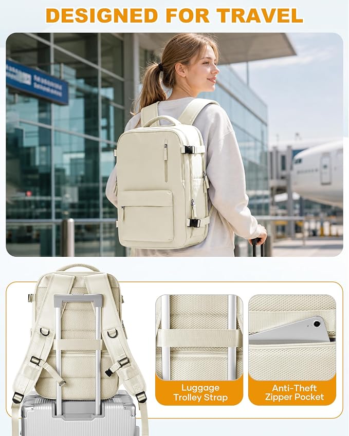 WONHOX Vacuum Seal Backpack for Travel with Air Pump 18x14x8 inches Vacpack Carry on Flight Approved Compression Daypack Laptop Space Saver Bag Storage with Vacuum System Travel Bags Women Beige