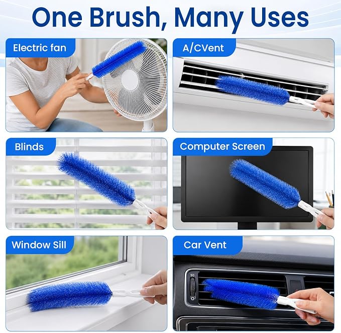 Fan Cleaning Brush, Bendable Dust Remover for AC Vent Grilles, Window Tracks, Keyboards and Narrow Spaces (2)