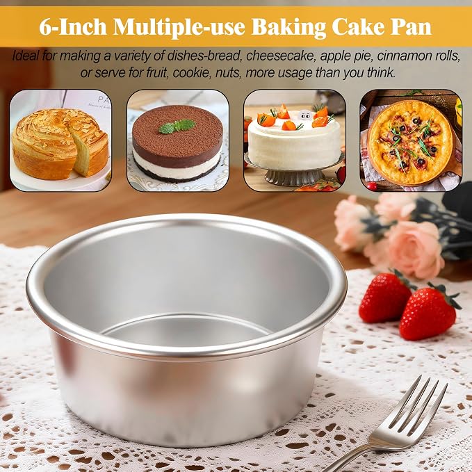 6 Inch Cake Pans Set of 2, Small Cake Pans With 60PCS Parchment Paper for Birthday Smash Layer Cakes, No-Stick Round Cake Pans for Home Kitchen, Aluminum Pans & 6 X 3 Inch, Heavy Duty & Oven Safe