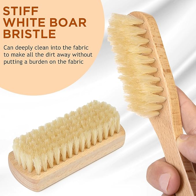 TAKAVU Laundry Brush Set, Soft Boar Bristle and Compact Wood Handle | Gentle on Delicate Fabrics, Stain Scrub Brush for Clothes, Delicate Knits, Washable Spot & Garment Care Cleaner