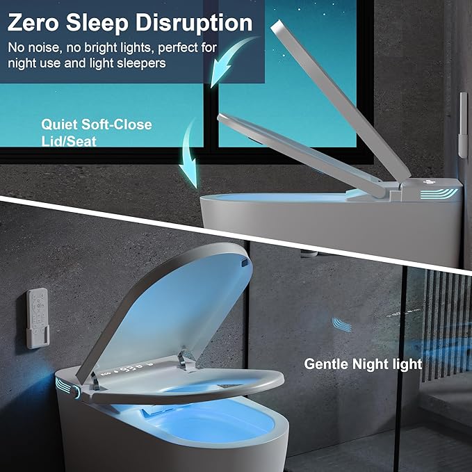 Smart Toilet with Bidet, Heated Seat, Auto Flush, Auto Soft-Close Seat & Lid, Foot Sensor, Warm Water Wash&Air Dry, Tankless Electric One Piece Toilets for Bathroom with Siphon Dual Flush
