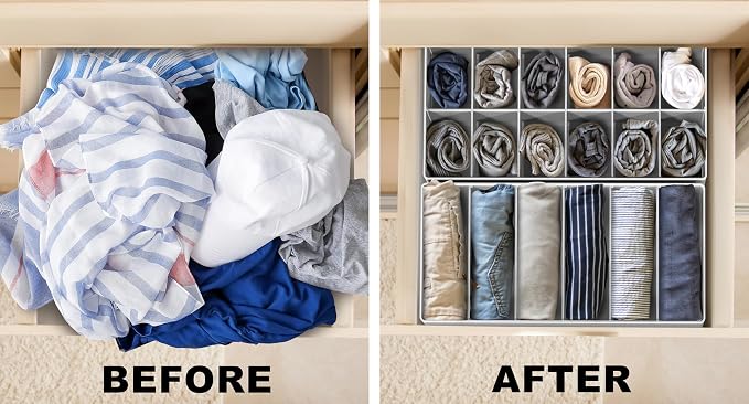 Simple Houseware Closet Underwear Organizer Drawer Divider Assorted 7 pcs | Gray