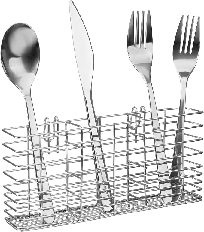 iPEGTOP Cutlery Utensil Silverware Drying Rack Chopsticks Basket Holder with Hooks, Flatware Storage for Kitchen Dish Drainer Drying Rack, Rust Proof Stainless Steel