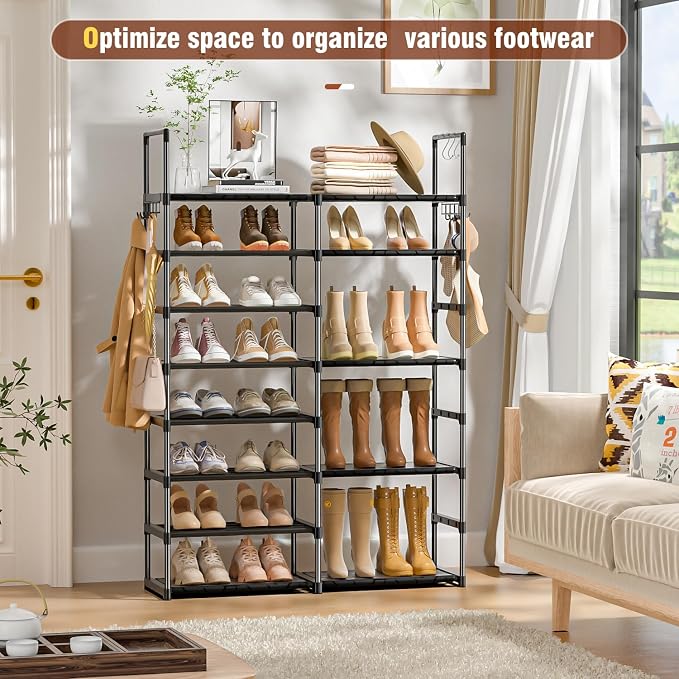 OYREL 8 Tiers Shoe Rack 26-32 Pairs Vertical Large Shoes Organizer | Entryway, Closet, Garage, Stackable and Detachable Tall Shoe Shelf, Vettical Large Storage Capacity Boot Stand