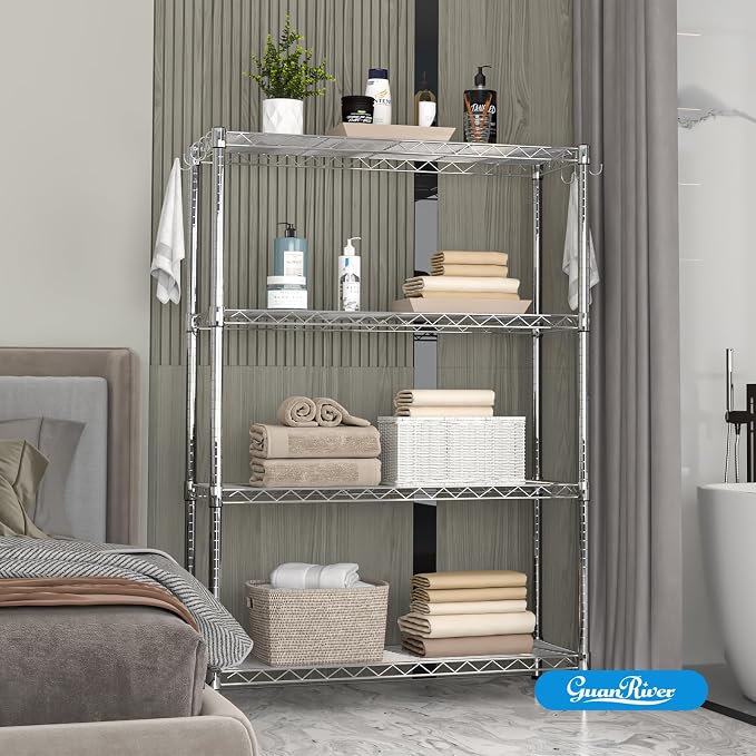 Guan River 4-Shelf Adjustable Metal Wire Shelving,Chrome,36"L x 14"W x 54"H | Height Adjustable,Sturdy and Durable,Storage Sehlf Display Rack for Office,Kitchen,Bedroom,Bathroom,Garage