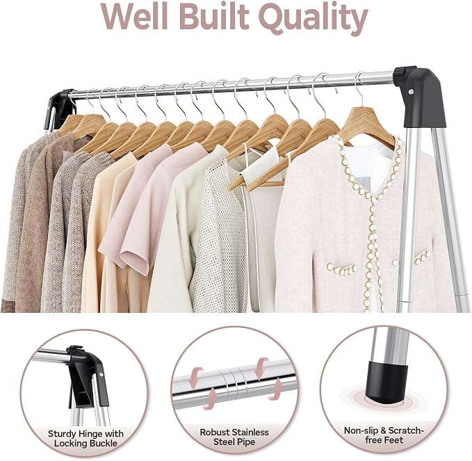 TOOLF Clothes Drying Rack Foldable, Laundry Drying Rack Stainless Steel, Portable Clothes Rack, Clothing Garment Rack, Drying Rack for Clothing, Indoor Outdoor, Free-Standing, Large Capacity