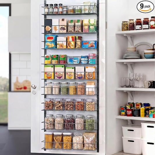 ElegantArray 9-Tier Pantry Door Organizer, Deep Gray | Over The Door Pantry Organizer Rack and Storage, Hanging Spice Rack Shelves Door, Home Office Laundry Room Bathroom & Kitchen