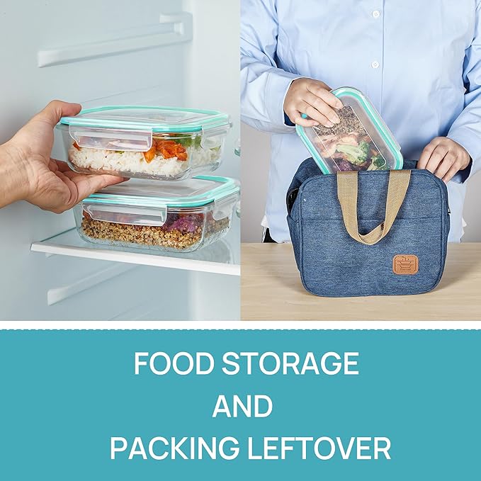 Vtopmart 5Pack 22oz Glass Storage Containers with Lids, Glass Meal Prep Food Container Sets with Snap Airtight Lid for Microwave, Oven, Freezer and Dishwasher, Green