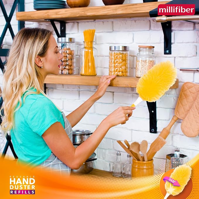 Millifiber 360° Reusable Duster Refills for Swiffer Hand Dusters (6-Pack) | Handle not included, microfiber duster covers, machine washable duster cleaning pads