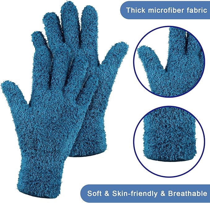 Patelai 3 Pairs Microfiber Plant Dusting Gloves Leaf Cleaning Gloves for Indoor Plants, Blinds, Furniture, House (Dark Blue,Gray,Khaki,Large)
