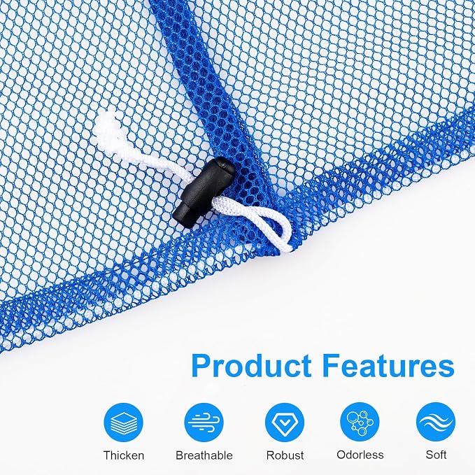 2 Pack Large Mesh Laundry Bags, 24" x 36" Heavy Duty Strong | Drawstring Dirty Clothes Bags, with Soft Breathable Net, Machine Washable, For College, Dorm, Camp, Travel ＆ Family Use(Blue)
