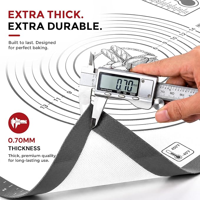 XL Silicone Pastry Mat for Baking, Extra Large 28x20 in, Non-Stick & Non-Slip Dough Mat for Rolling Out with Measurements, Bread, Pizza, Pie Crust, Cookies, Fondant,Oven Safe, Dishwasher Safe (Grey)
