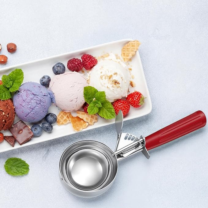 2 Pcs 8 Ounce Portion Scoops Ice Cream Scooper with Trigger Stainless Steel Portion Control Scoop for Restaurant, Baking Food, Cookie Dough, Cupcake Batter (Black,Red)