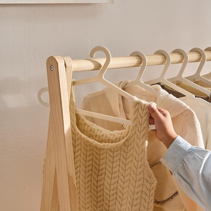 Kids Clothes Rack,Foldable Solid Wood Small Baby Clothes Rack with Bottom Storage Shelf,for Laundry Drying,Mini,Floor Standing,Portable(39.4" L)
