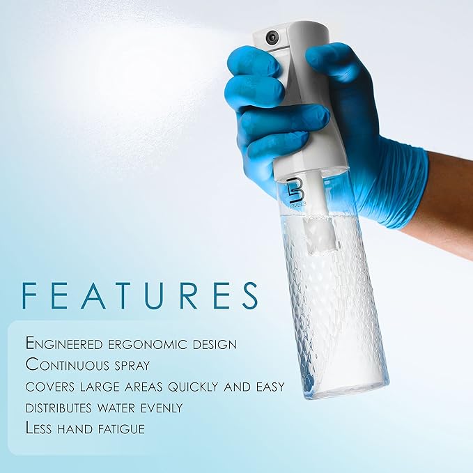 L3 Beveled Spray Bottle - Continuous Spray with a Fine Mist Pattern - Barber and Hair Stylist Supplies - Less Hand Fatigue Compared to Standard Bottles - Level Three Barber Spray - 300 ml (Clear)
