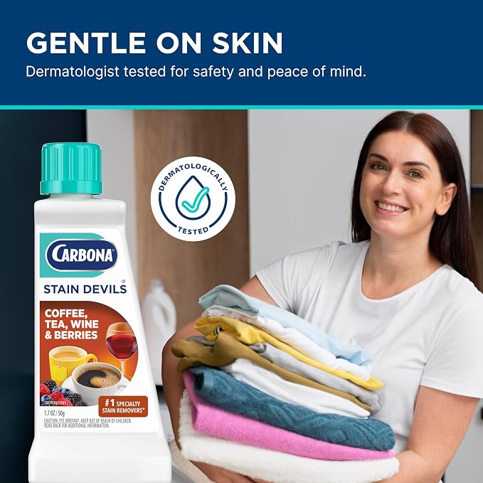 Carbona Stain Devils® #8 | Coffee, Tea, Wine & Juice | Professional Strength Laundry Stain Remover | Multi-Fabric Cleaner | Safe On Skin & Washable Fabrics | 1.7 Fl Oz, 3 Pack