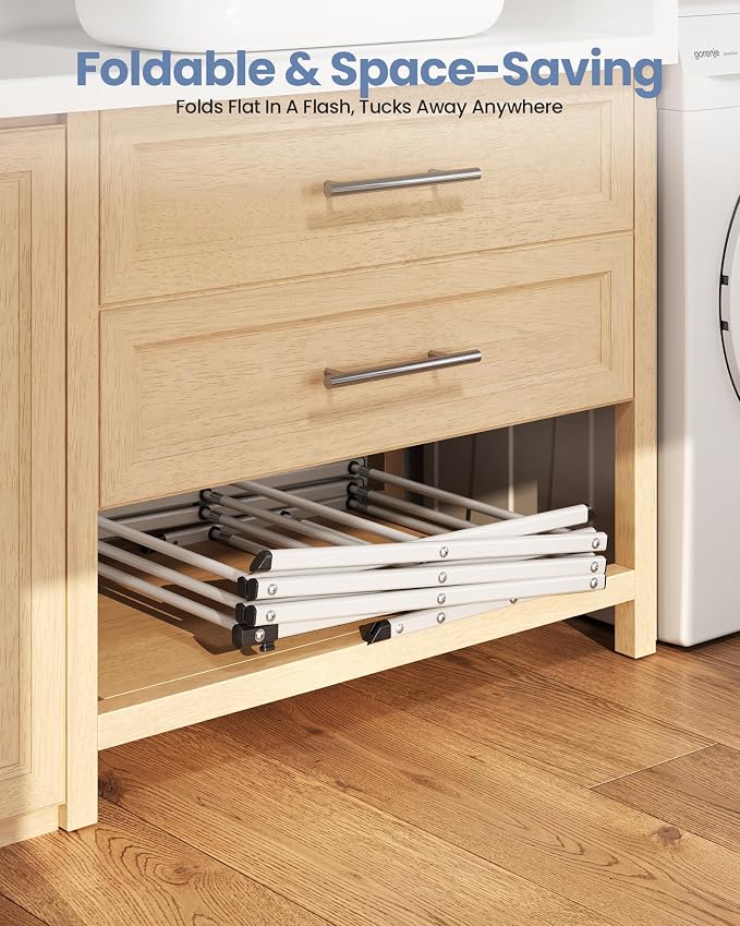 APEXCHASER Oversize 3-Tier Clothes Drying Rack, No Install, White | Expandable Design, Non-slip feet, Tool-free Setup, Rust Prevention, Sturdy Construction, 14.9" D x 29.3" W, Holds 24lbs