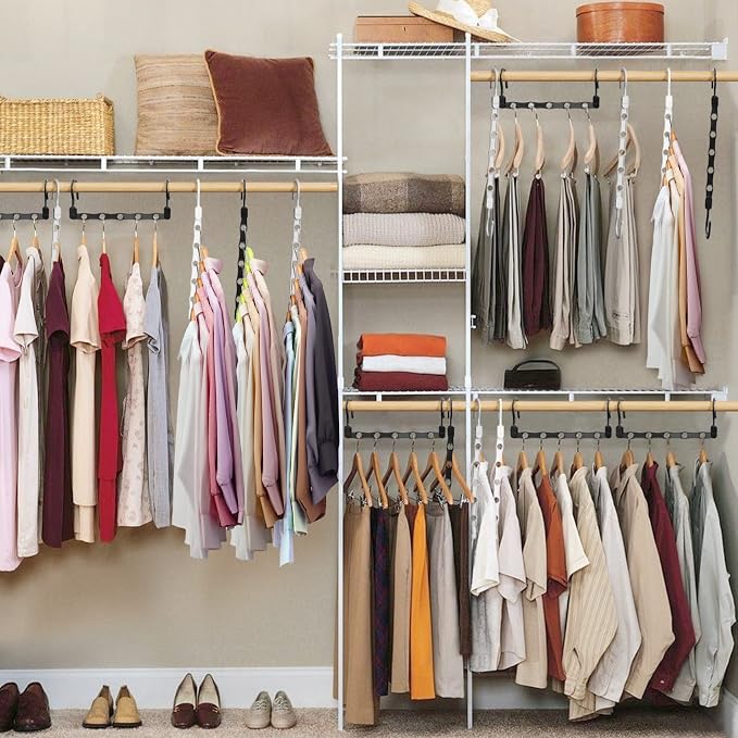 24 Pack Hangers Space Saving Magic Space Saver Hangers Black White Grey | Smart Clothes Hanger Organizer Closet Organizers and Storage for Closet Wardrobe Apartment College Dorm Room Essentials