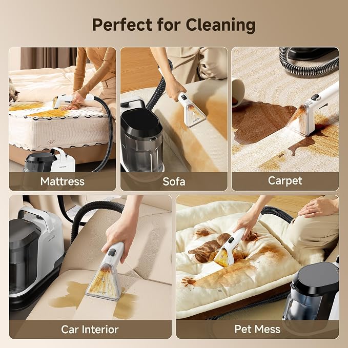 Uwant 18Kpa Upholstery Cleaner Machine with Pet Pro Solution&Tools | Portable Carpet Cleaner with 3 Brush Heads for Cars, Pets 2in1 Carpet Cleaner Machine for Spot, Rugs, Couch