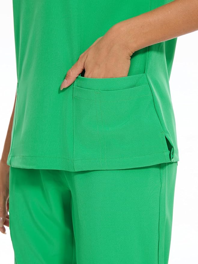 Scrubs Tops for Woman - Soft Stretch, V-Neck Tops | 3 Pockets, Side Split Design, Short Sleeve, Breathable & Lightweight Nursing Shirt, Easy-Care Fabric for All-Day Comfort