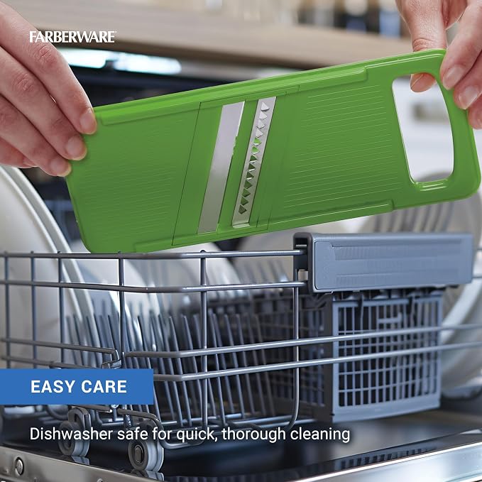 Farberware Pro Mandoline Slicer for Kitchen with Storage Case, 4 Color-Coded Blades, Fine and Coarse Julienne, Grater, Safety Food Holder, Dishwasher Safe
