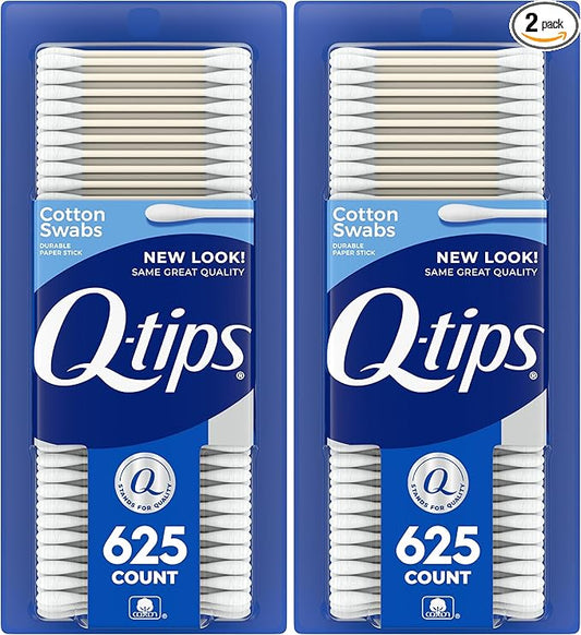 Q-tips Cotton Swabs for Hygiene and Beauty Care Original Cotton Swab Made with 100% Cotton 625 Count, (Pack of 2)