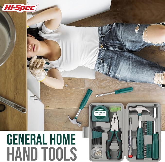 Hi-Spec Small Tool Kit Compact Set for Home and Office DIY, Green | 25pc, Mini Tool Box, Household Repairs, Portable Starter Toolkit, Quick fix and maintenance, Essential tools, New home owners