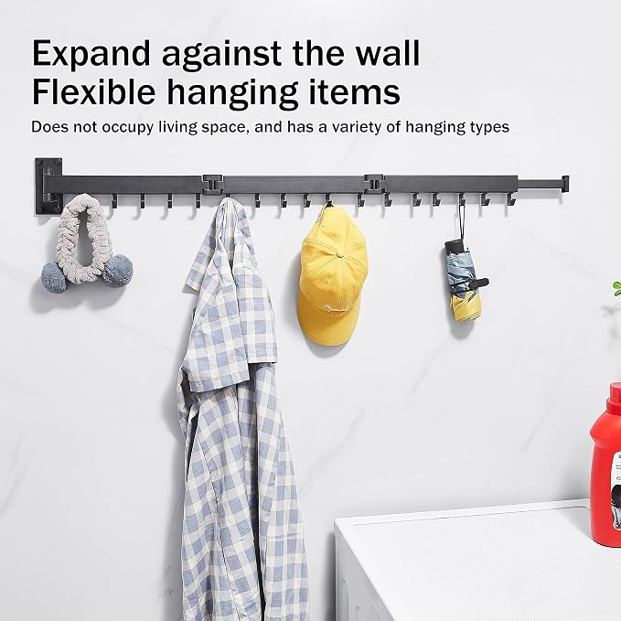 ZdwCyl Clothes Drying Rack,Laundry Drying Rack Wall Mount, Space Saver Clothes Rack,Retractable,Collapsible(Tri-Fold), for Balcony,Laundry,Bathroom, Dark Grey Color,3z-g02