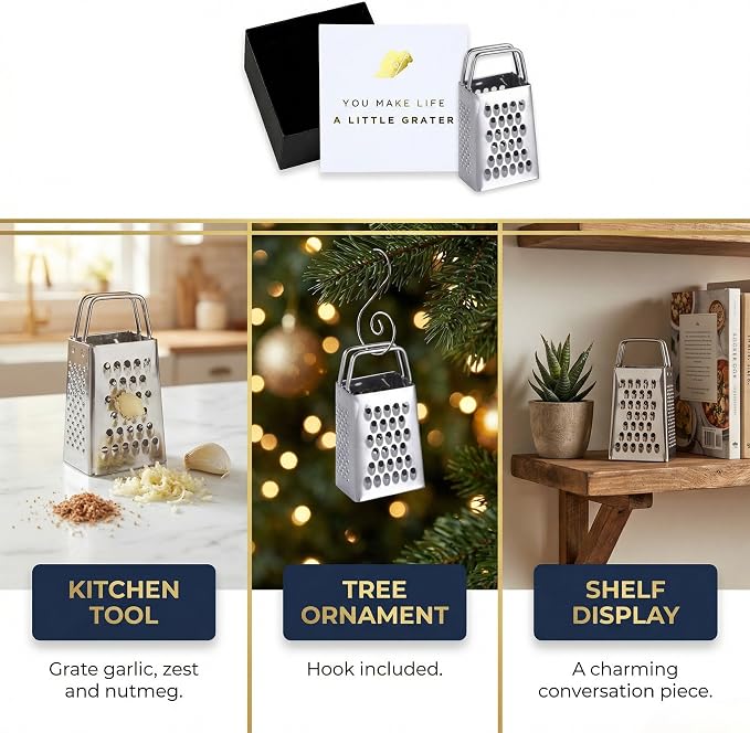 Mini Cheese Grater Gift Set 3 Pack - Funny Chef Gift, Friends, Coworkers, or Foodies | “You Make Life a Little Grater” Card, Mini Grater & Gift Box (3)