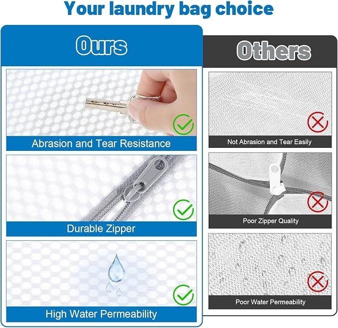 4-Pack Durable Honeycomb Mesh Laundry Bags for Delicates, 12 x 16 Inches | 120gsm Honeycomb Mesh, Sturdy Zipper, Protect Delicates, Reusable, Washer & Dryer Safe, For College, Dorm, Home and Travel