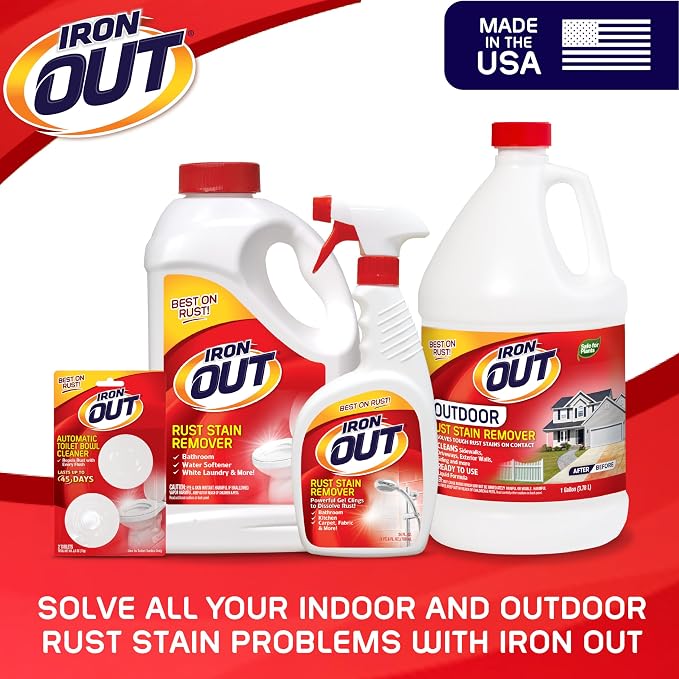 Iron OUT Rust Stain Remover Spray with Cling, No-Scrub Cleaner, 24 oz | No-Scrub Clinging Gel Dissolves Orange Rust Stains on Contact for Bathrooms, Kitchens, Tile & Laundry, Made in USA