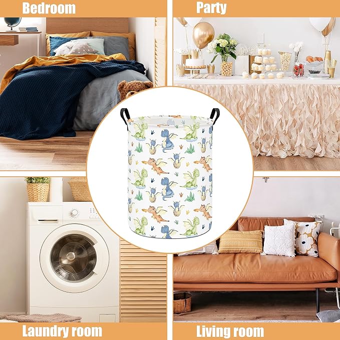 Round Laundry Basket Collapsible Storage Hamper Parent-child Dragon | Waterproof Canvas Foldable Baskets with sturdy Handles Multi-scene Organizer for Home Play Bedroom Gift Bin