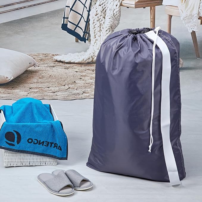 HOMEST XL Laundry Bag with Strap, Clothes Organizer for Dorm & Travel | Heavy-duty nylon material supports bulky garments and daily transport between baskets and storage areas, Grey