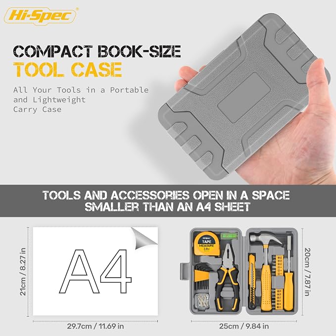 Hi-Spec Small Tool Kit Compact Set for Home and Office DIY, Yellow | 25pc, Mini Tool Box, Basic Household Repairs, Starter Toolkit, Compact Case, Everyday Fixes, Apartment and office tool set