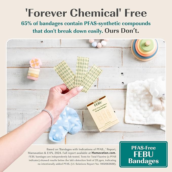 FEBU PFAS Free Bamboo Fingertip Bandages, 30 Count Knuckle & Finger | Eco-Friendly, Flexible Fabric Wound Dressing, Fully Compostable, Latex Free