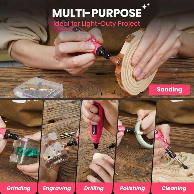 HARDELL Mini Cordless Rotary Tool, 43pcs Lightweight Rotary Tool Kit | Low noise, compact Type-C Charging Power Rotary Tool for Engraving, Sanding, Polishing, Drilling, Grinding, Small DIY Crafts