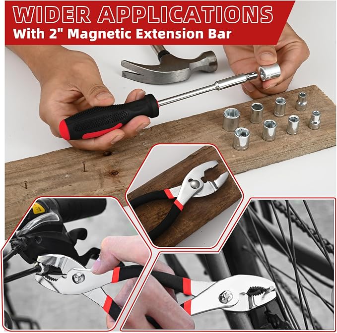 144-Piece Red Home Tool Set, Household Hand Kit with Plastic Toolbox | Basic repair tools for women & college students, all-purpose dorm set for home, apartment, office & daily household DIY use